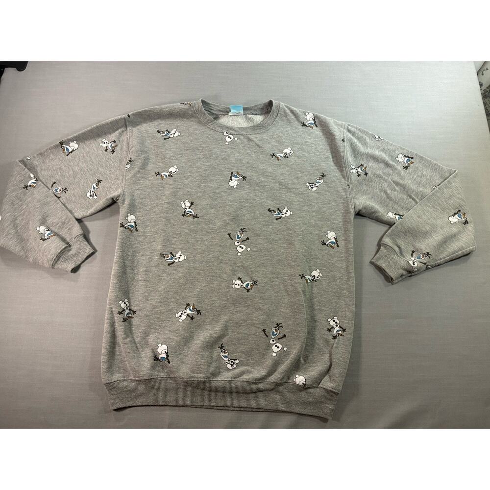 Disney Frozen Olaf All Over Print Crewneck Sweatshirt Women’s Medium Gray